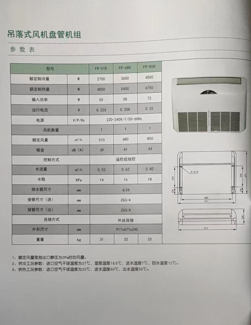 吊落式風機盤管，坐吊式空調器，生產廠家參數/規格(圖1)